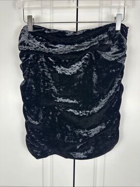 Free People Black Crushed Velvet Ruched Mini Skirt